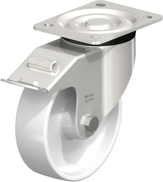 Blickle LX-PO 160G-FI Edelstahl-Lenkrolle, mittelschwere Ausführung, mit Anschraubplatte & Feststeller, Polyamid, Weiß, 755175