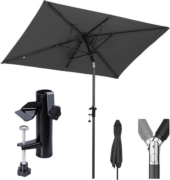 Sekey 200 x 125 cm Sonnenschirm Balkon Rechteckig mit Halterung für Balkon, Terrasse und Garten, Creme, UB160
