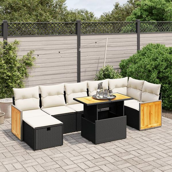 vidaXL 8-teilig Garten-Sofagarnitur mit Kissen Schwarz Poly Rattan, 3276255