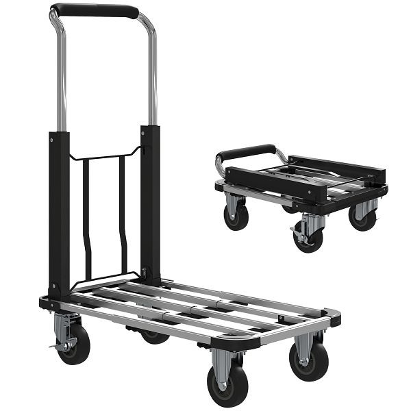 HOMCOM Faltbarer Handwagen, 150 kg Belastbarkeit, erweiterbare Fläche, höhenverstellbarer Griff, für Kisten, B71-067V00SR