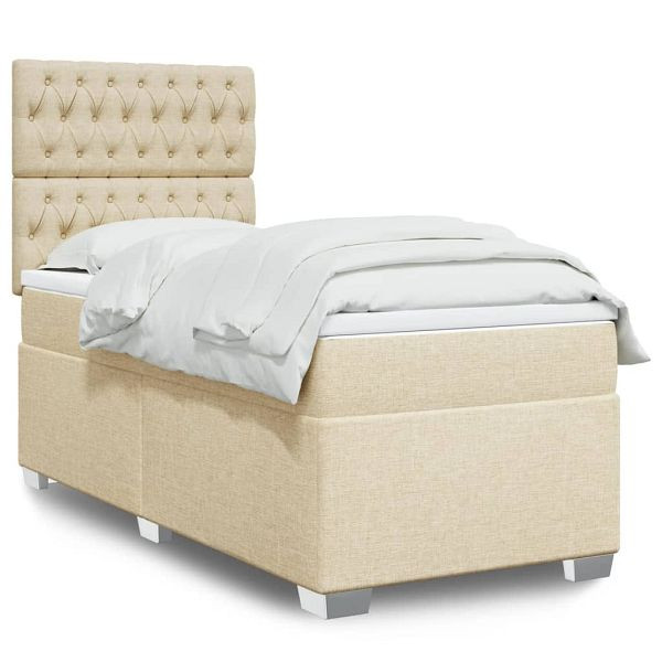 vidaXL Boxspringbett mit Matratze Creme 90x190 cm Stoff, 3292655