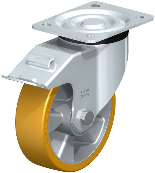 Blickle L-ALTH 160K-FI Stahlblech-Lenkrolle, mittelschwere Ausführung, mit Anschraubplatte & Feststeller, Blickle Extrathane®, Hellbraun, 282582