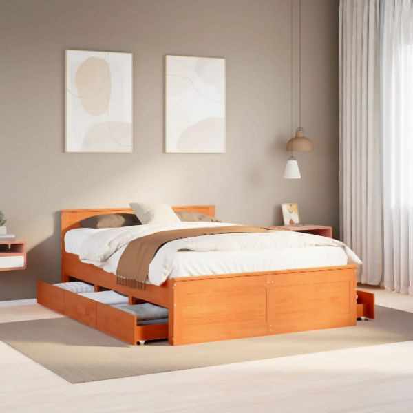 vidaXL Massivholzbett ohne Matratze mit Kopfteil Braun 160x200 Kiefer, 3308761