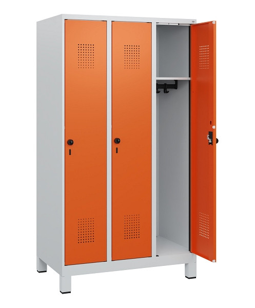 C+P Spind Evolo PLUS, Füße, 3 Abteile, 1630x900x500mm, 7035/2004, Drehriegel, 0490105-30 S10002