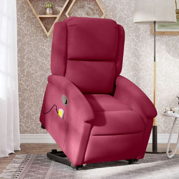 vidaXL Massagesessel mit Aufstehhilfe Weinrot Samt, 3204316