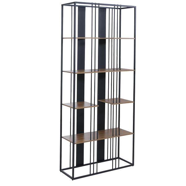 Mendler Regal HWC-P12, Bücherschrank Hochschrank, Industrial Metall Melamin MVG 180x80x31cm, schwarz, braun, 139626