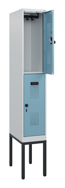 C+P Doppelstock-Spind Evolo PLUS, Gestell, 2 Fächer, 1950x300x500mm, 7035/0010, Drehriegel, 0493305-10 S10009