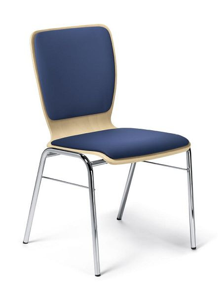Deskin Besucherstuhl JARA Kunstleder, Gestell verchromt, Bezug dunkelblau, Sitzschale Buchenholz, 268219