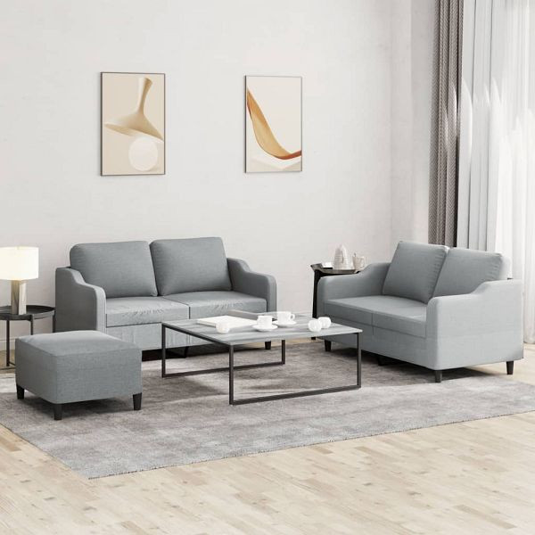 vidaXL 3-teilig Sofagarnitur mit Kissen Hellgrau Stoff, 3201810