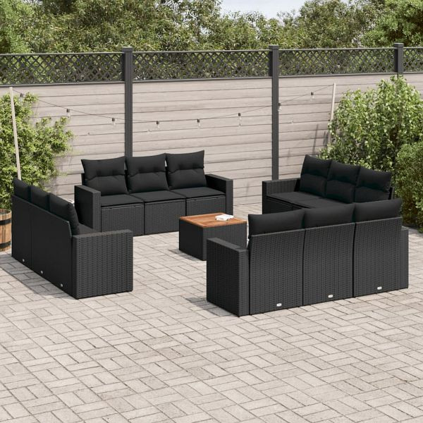 vidaXL 13-teilig Garten-Sofagarnitur mit Kissen Schwarz Poly Rattan, 3224053