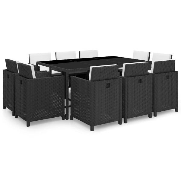 vidaXL 11-teilig Garten-Essgruppe mit Auflagen Poly Rattan Schwarz, 42547