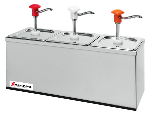 Gastro-Inox Dosierspender 3x 3 Liter mit weißem, rotem, gelbem Druckknopf, 503.109
