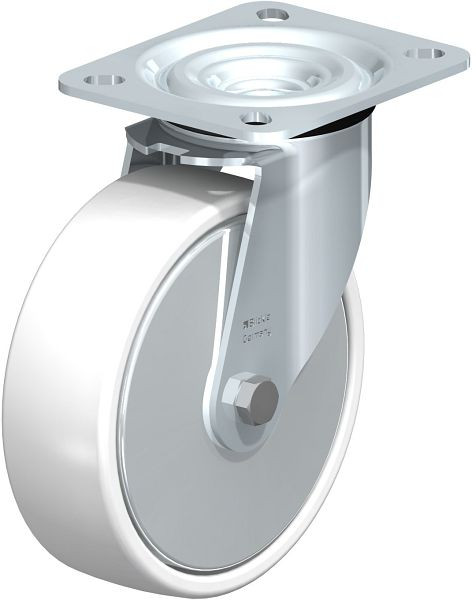 Blickle L-PO 125K-FA Stahlblech-Lenkrolle, mittelschwere Ausführung, mit Anschraubplatte, Polyamid, Weiß, 606087