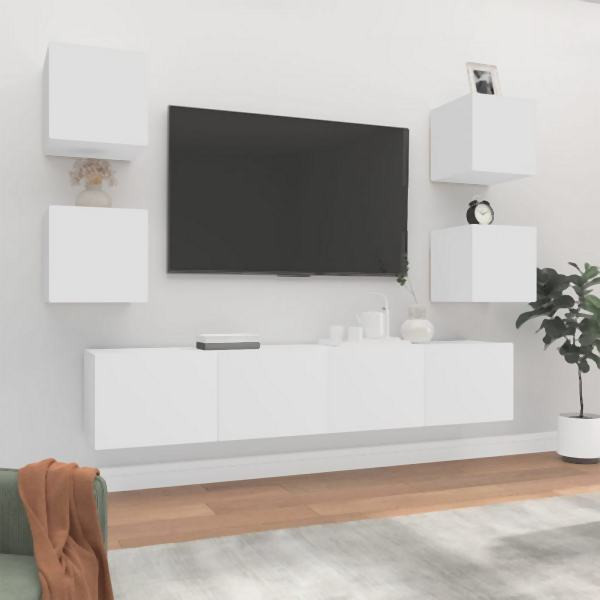 vidaXL 6-tlg. TV-Schrank-Set Weiß Holzwerkstoff, 3114254