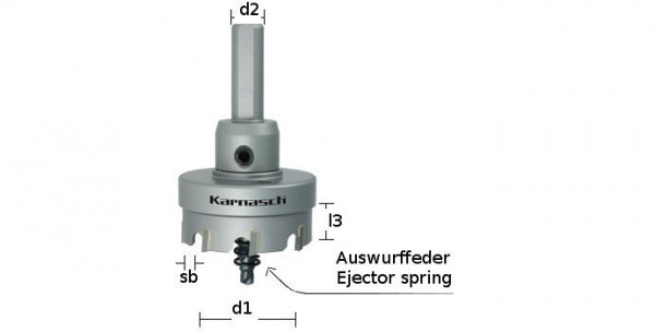Karnasch Hartmetall-bestückte Lochsäge Easy-Cut 5 komplett mit Schaft, Zentrierbohrer, Auswurffeder, Schnitttiefe 12mm, d=120mm, 201020120
