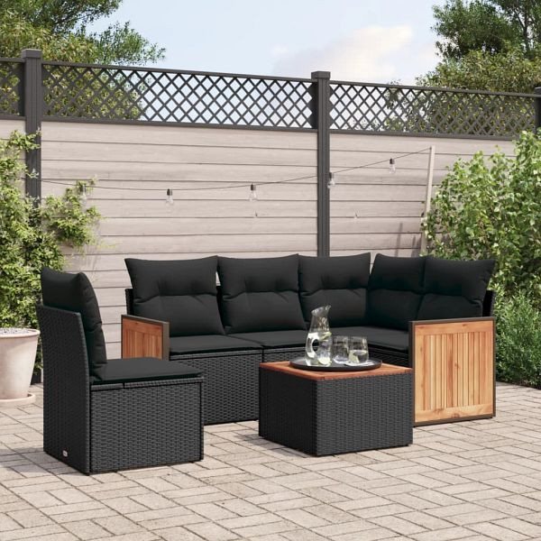 vidaXL 6-tlg. Garten-Sofagarnitur mit Kissen Schwarz Poly Rattan, 3260060
