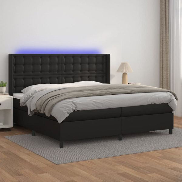 vidaXL Boxspringbett mit Matratze & LED Schwarz 200x200 cm Kunstleder, 3139403