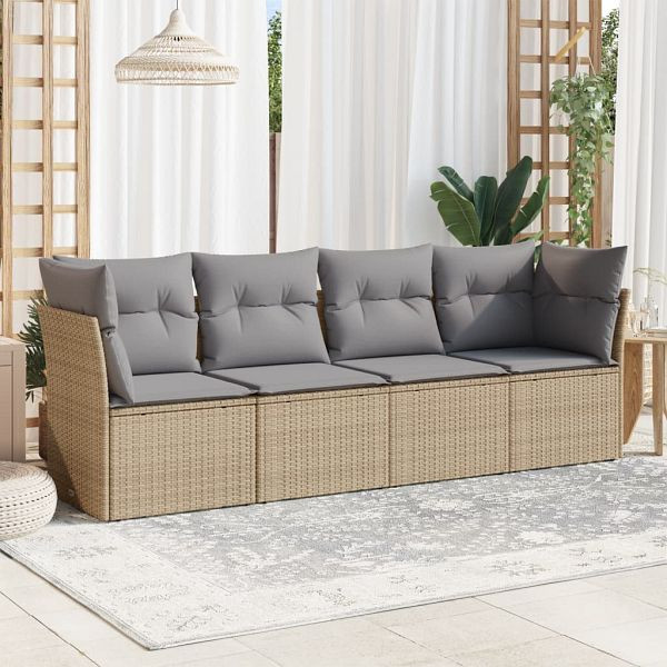 vidaXL 4-teilig Garten-Sofagarnitur mit Kissen Beige Poly Rattan, 3217229