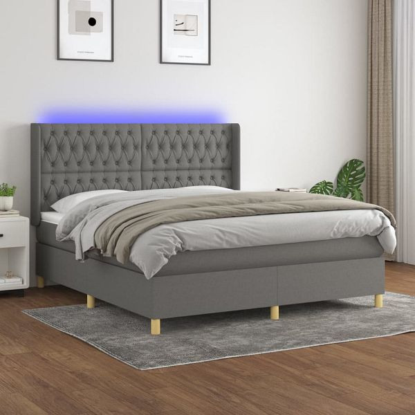 vidaXL Boxspringbett mit Matratze & LED Dunkelgrau 160x200 cm Stoff, 3139126