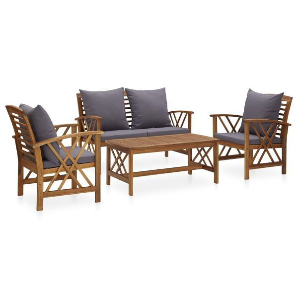 vidaXL 4-teilig Garten-Lounge-Set mit Auflagen Massivholz Akazie, 3057991