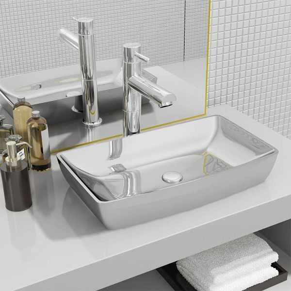 vidaXL Waschbecken 71 x 38 x 13,5 cm Keramik Silbern, 143479