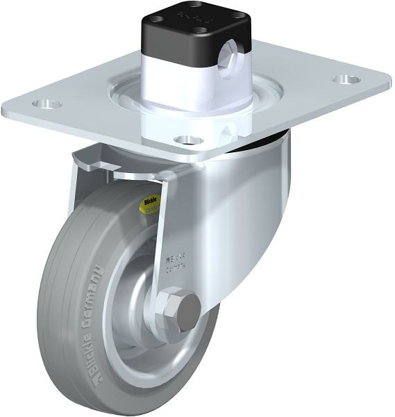 Blickle LK-RD 100R-3-CS11-VLI Stahlblech-Lenkrolle, schwere Ausführung, mit Anschraubplatte & Zentralfeststeller, Zweikomponenten-Vollgummi, Grau, 850020