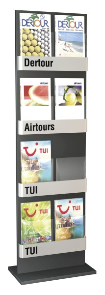 Kerkmann Prospektständer First 8 x DIN A4, B 540 x T 300 x H 1750 mm, anthrazit/silber, 41659714