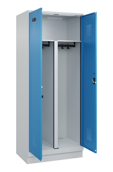 C+P PSA Schwarz-Weiß-Spind Evolo PLUS, mit Sockel, 2 Abteile, 1950x800x500mm, 70, Frontfarbe RAL 5012 Lichtblau, Zylinderschloss, 049022-22P S10034