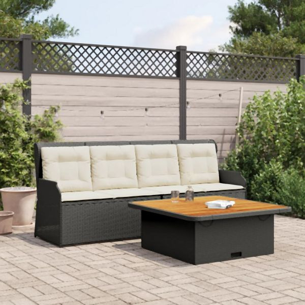 vidaXL 3-tlg. Garten-Sofagarnitur mit Kissen Schwarz Poly Rattan, 3262587