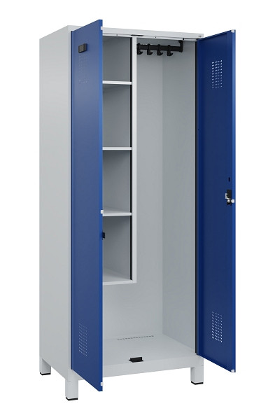 C+P Putzmittel-Spind Evolo PLUS, mit Füßen, 2 Abteile, 1950x800x500mm, 7035/501, Frontfarbe RAL 5010 Enzianblau, Zylinderschloss, 049110-02 S10033