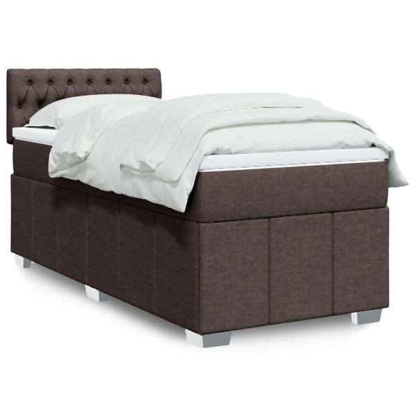vidaXL Boxspringbett mit Matratze Dunkelbraun 100x200 cm Stoff, 3289289