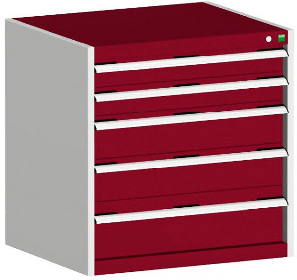 bott cubio Schubladenschrank bestückt mit 5 Schwerlastschubladen BxTxH: 800 x 650 x 800 mm, RAL 7035/3004, 40020026.24V