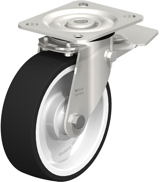 Blickle LX-POTH 125KD-ST Edelstahl-Lenkrolle, mittelschwere Ausführung, mit Anschraubplatte & Feststeller, Thermoplastisches Polyurethan, Grau, 853709