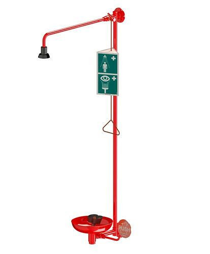 B-SAFETY Körperdusche mit Augendusche mit Auffangbecken, rot, Wandmontage, 3/4" für Zirkulation, DVGW, 306267
