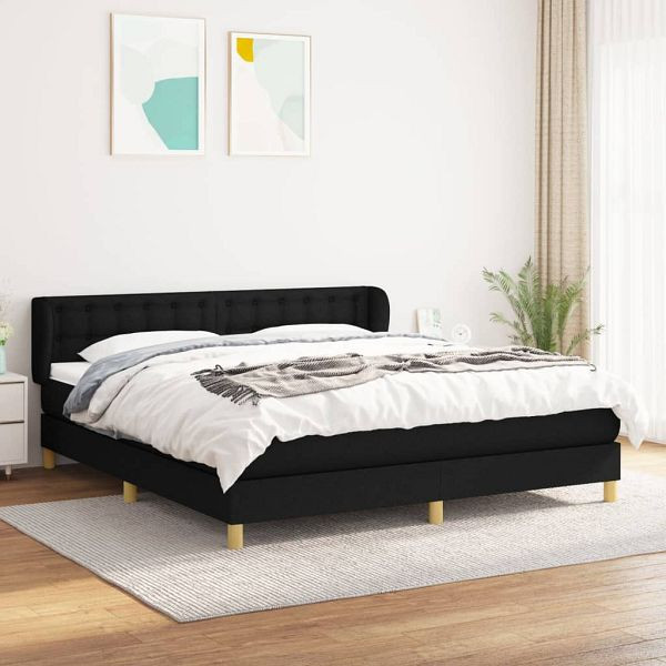 vidaXL Boxspringbett mit Matratze Schwarz 160x200 cm Stoff, 3127135
