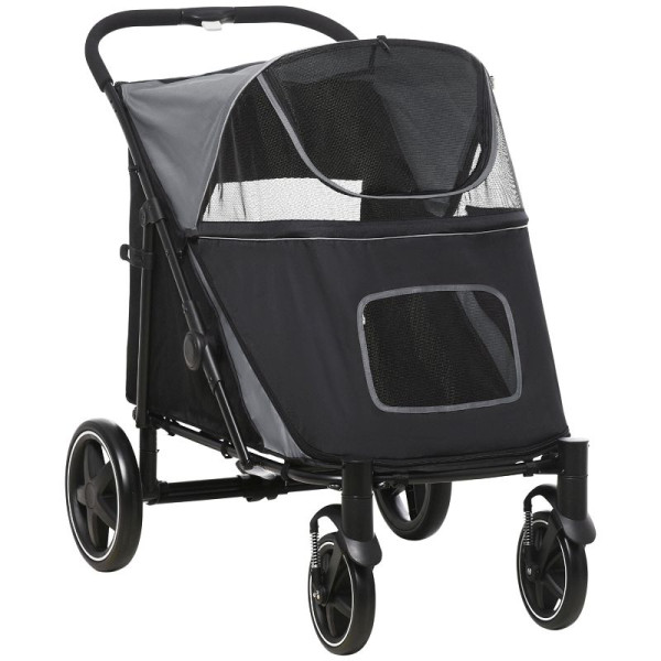 PawHut Hundewagen Hundebuggy bis 30kg faltbar verstellbares Vordach Aufbewahrungskorb 112 x 65 x 100 cm, Grau, D00-167V01GY