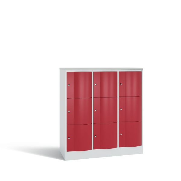 C+P Schließfachschrank Resisto,9 Fächer,H1255xB1148xT540mm,Grau/Rubinrot/DBSHellgrau, 8573-372 S10195