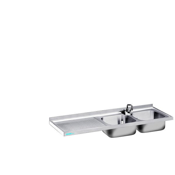 CHROMOnorm Spülenabdeckung mit 2 Becken, Tiefe 600mm Länge 1800mm, Becken rechts, ohne Beckenverkleidung, SA0618C2R00