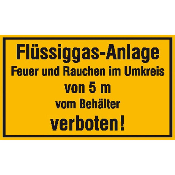 Stein HGS Hinweisschild zur Betriebskennzeichnung, Flüssiggas-Anlage Feuer und Rauchen, 250x150 mm/Folie, selbstklebend, 21.5846