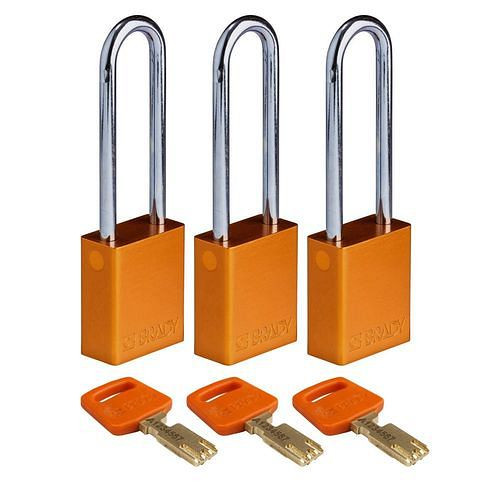 Brady Vorhängeschlösser SafeKey, eloxiertes Alu, VE: 3 Stück, lichte Bügelhöhe 76,20 mm, orange, 311823