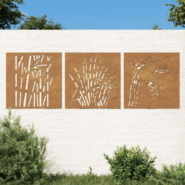vidaXL 3-tlg. Garten-Wanddeko 55x55 cm Cortenstahl Gras-Design, 824509