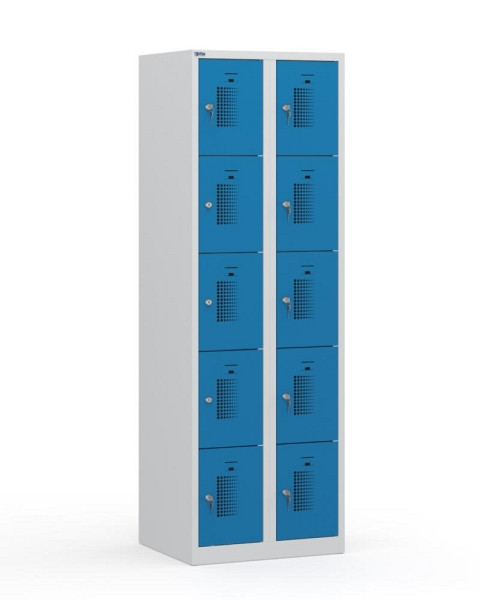 Deskin Schließfachschränke System SP1 Basic, Lichtblau RAL 5012, 600 x 500 x 1800 mm, 2 Abteile, Korpus: Lichtgrau RAL 7035, 348719