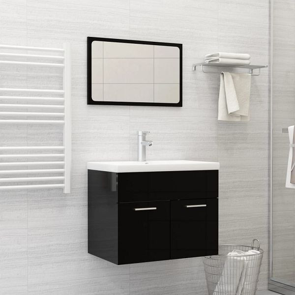 vidaXL Badmöbel-Set Hochglanz-Schwarz Holzwerkstoff, 3071322