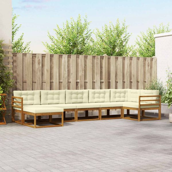 vidaXL Outdoor-Sofagarnitur mit Kissen 7-teilig Natur und Creme, 3367878