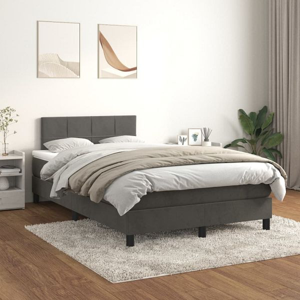 vidaXL Boxspringbett mit Matratze Dunkelgrau 120x200 cm Samt, 3141294