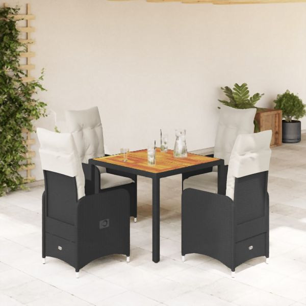 vidaXL 5-tlg. Garten-Bistro-Set mit Kissen Schwarz Poly Rattan, 3276977
