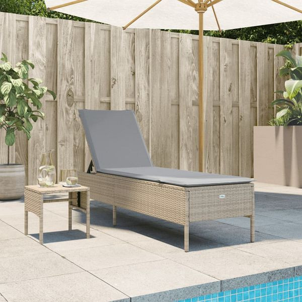 vidaXL Sonnenliege mit Tisch und Auflage Beige Poly Rattan, 4002731