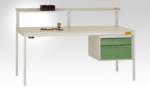 Manuflex ESD-Gehäuse-Unterbau, Nutzhöhe 300 mm mit 2 Schubfächern, für Tischtiefe 800 mm, lichtgrau/brillantblau, LZ4562.0002