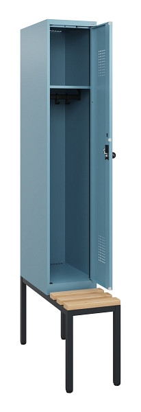 C+P Spind Evolo PLUS, 1 Abteil, 1950x300x815mm, 0010/0010, Drehriegel, Sitzfläche Holz, Sitzbank, 0490505-10 S10025