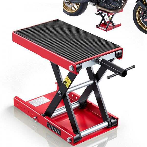 VEVOR Motorradheber 499 kg Tragkraft, Höhenverstellbar 95-340 mm, Breite Auflage, Sicherheitsbolzen, Stahl, Schwarz/Rot, MTCXXSJJ1100MC845001V0